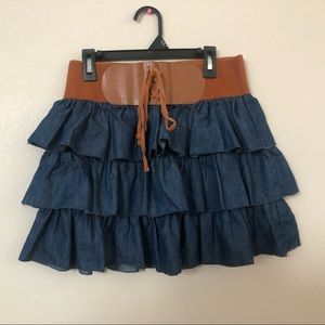 Women Skirt Mini Jean Blue Brown